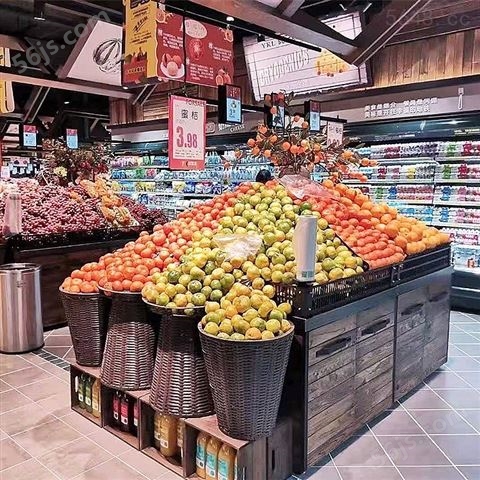 超市蔬菜货架水果展架中岛钢木生鲜果蔬货架